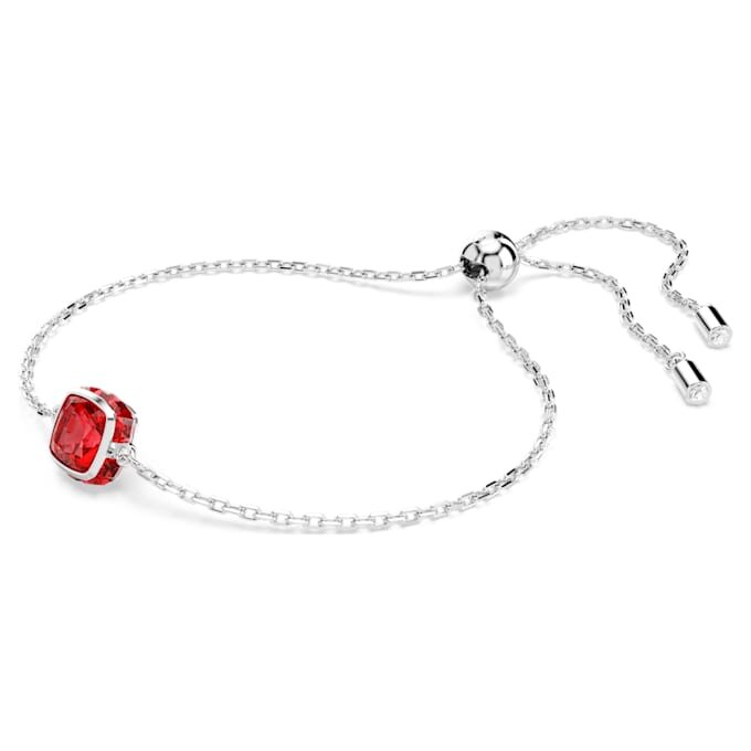 Pulseras con piedra natal de corte cuadrado, julio, rojo, chapada en rodio Pulseras con piedra natal de corte cuadrado, julio, rojo, chapada en rodio