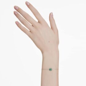 Pulseras con piedra natal de corte cuadrado, mayo, verde, chapada en rodio