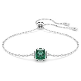 Pulseras con piedra natal de corte cuadrado, mayo, verde, chapada en rodio