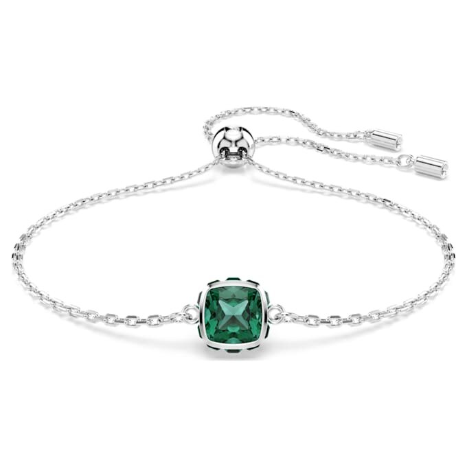 Pulseras con piedra natal de corte cuadrado, mayo, verde, chapada en rodio Pulseras con piedra natal de corte cuadrado, mayo, verde, chapada en rodio