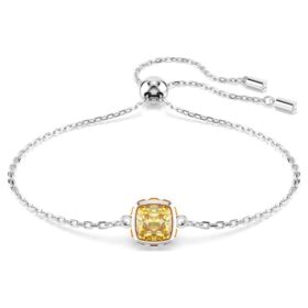 Pulseras con piedra natal de corte cuadrado, noviembre, amarillo, chapada en rodio
