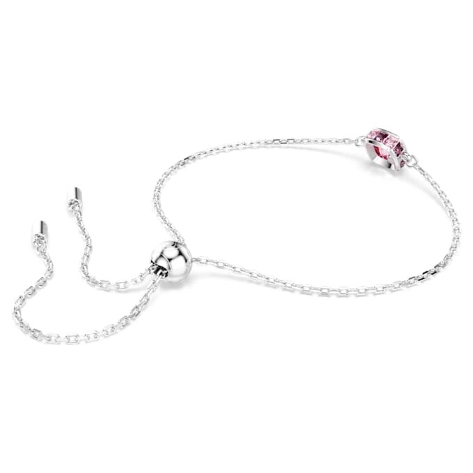 Pulseras con piedra natal de corte cuadrado, octubre, rosa, chapada en rodio Pulseras con piedra natal de corte cuadrado, octubre, rosa, chapada en rodio