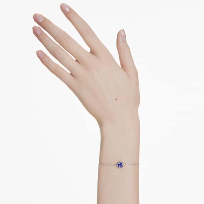 Pulseras con piedra natal de corte cuadrado, septiembre, azul, chapada en rodio Pulseras con piedra natal de corte cuadrado, septiembre, azul, chapada en rodio