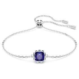 Pulseras con piedra natal de corte cuadrado, septiembre, azul, chapada en rodio