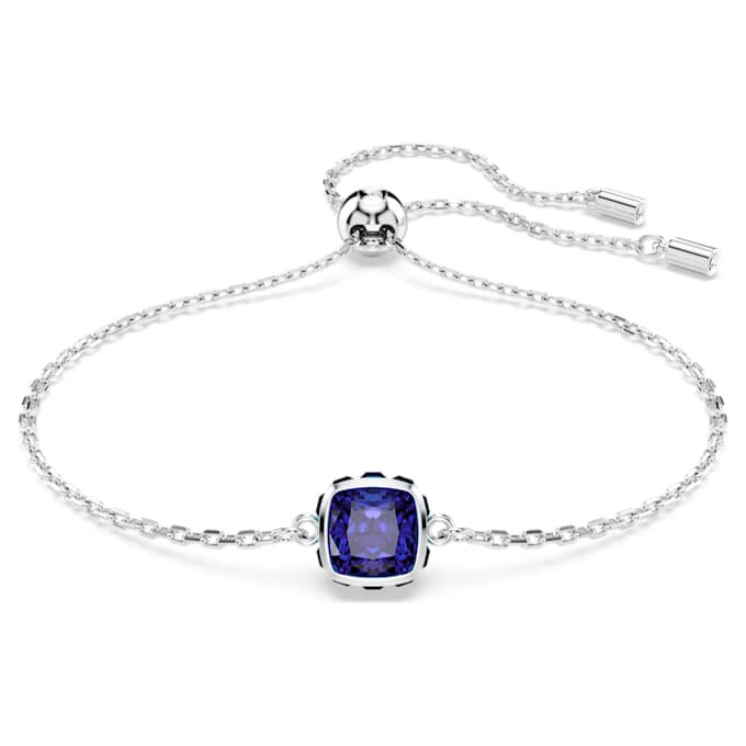 Pulseras con piedra natal de corte cuadrado, septiembre, azul, chapada en rodio Pulseras con piedra natal de corte cuadrado, septiembre, azul, chapada en rodio