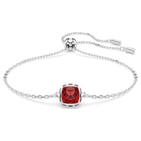 Pulseras con piedras natales de corte cuadrado, enero, rojo, chapada en rodio