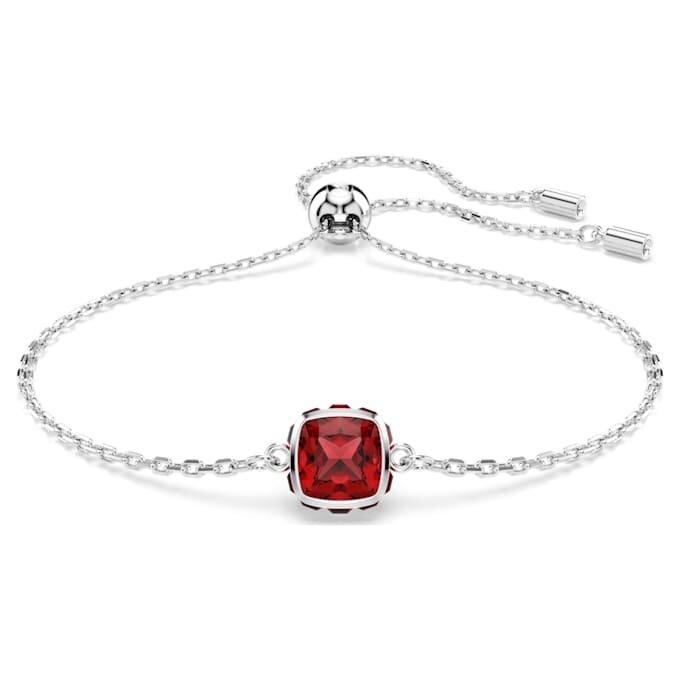 Pulseras con piedras natales de corte cuadrado, enero, rojo, chapada en rodio Pulseras con piedras natales de corte cuadrado, enero, rojo, chapada en rodio