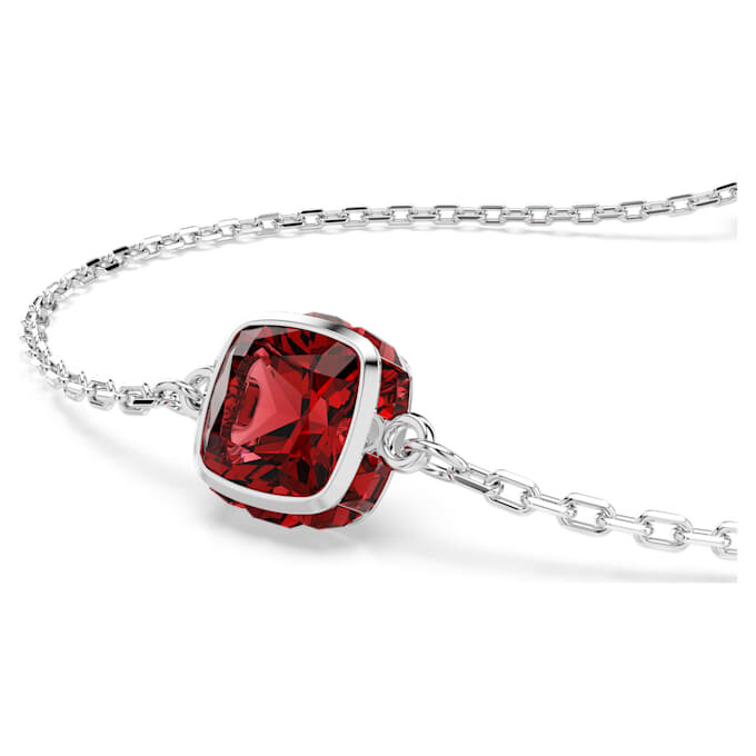 Pulseras con piedras natales de corte cuadrado, enero, rojo, chapada en rodio Pulseras con piedras natales de corte cuadrado, enero, rojo, chapada en rodio