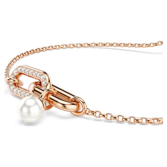 Pulseras Constella con perla de cristal, corte redondo, blanca, chapada en tono oro rosa Pulseras Constella con perla de cristal, corte redondo, blanca, chapada en tono oro rosa