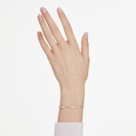 Pulseras Constella con perlas de cristal, cortes redondos, blanca, chapada en tono oro rosa