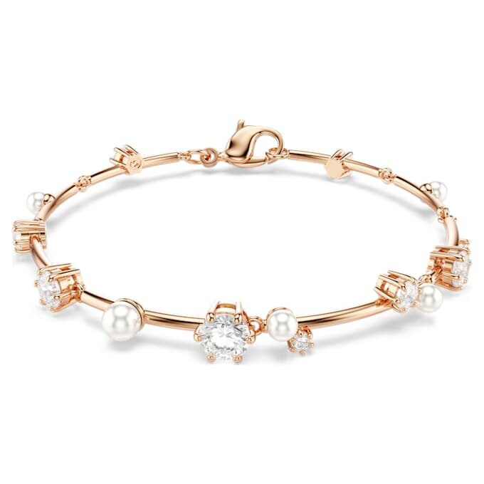Pulseras Constella con perlas de cristal, cortes redondos, blanca, chapada en tono oro rosa Pulseras Constella con perlas de cristal, cortes redondos, blanca, chapada en tono oro rosa