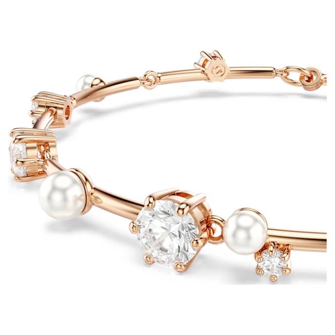 Pulseras Constella con perlas de cristal, cortes redondos, blanca, chapada en tono oro rosa Pulseras Constella con perlas de cristal, cortes redondos, blanca, chapada en tono oro rosa