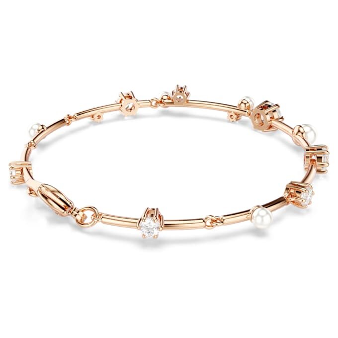 Pulseras Constella con perlas de cristal, cortes redondos, blanca, chapada en tono oro rosa Pulseras Constella con perlas de cristal, cortes redondos, blanca, chapada en tono oro rosa