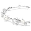 Pulseras Constella con perlas de cristal, cortes redondos, blanco, chapada en rodio