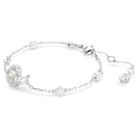 Pulseras de serpiente con perla de cristal, cortes mixtos, Año de la Serpiente, blanco, chapada en rodio
