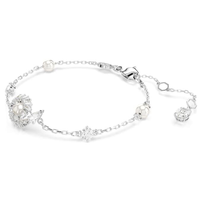 Pulseras de serpiente con perla de cristal, cortes mixtos, Año de la Serpiente, blanco, chapada en rodio Pulseras de serpiente con perla de cristal, cortes mixtos, Año de la Serpiente, blanco, chapada en rodio