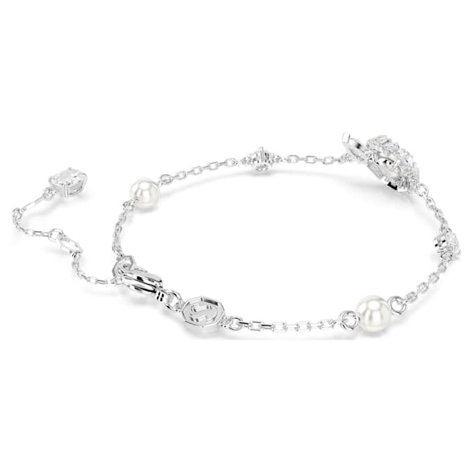 Pulseras de serpiente con perla de cristal, cortes mixtos, Año de la Serpiente, blanco, chapada en rodio Pulseras de serpiente con perla de cristal, cortes mixtos, Año de la Serpiente, blanco, chapada en rodio