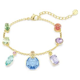 Pulseras Gema con cortes mixtos, cristales colgantes, multicolor, chapada en tono dorado