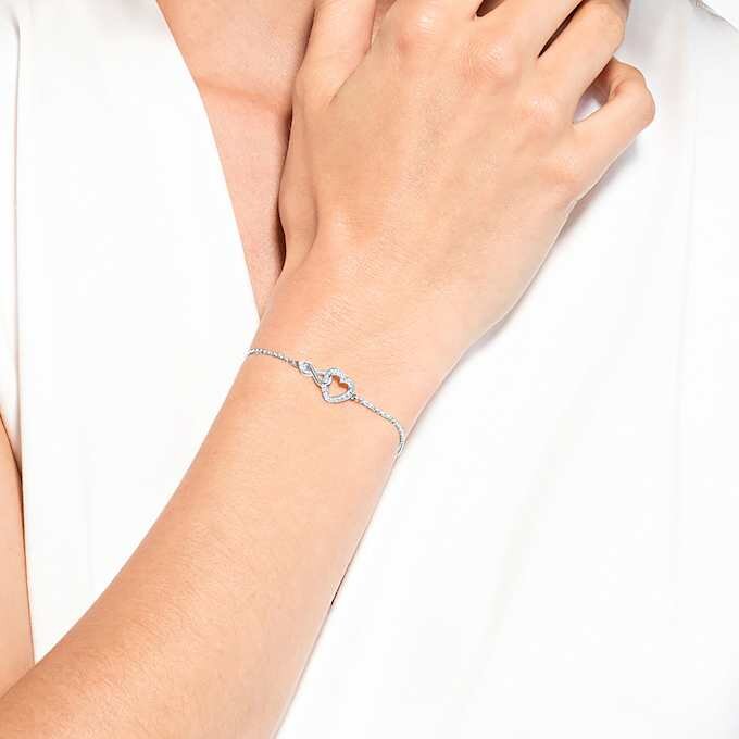 Pulseras Hyperbola con símbolo de Infinity y corazón, blanca, chapada en rodio Pulseras Hyperbola con símbolo de Infinity y corazón, blanca, chapada en rodio