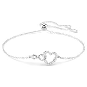 Pulseras Hyperbola con símbolo de Infinity y corazón, blanca, chapada en rodio