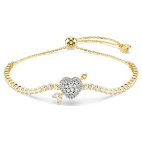 Pulseras Idyllia con cortes mixtos, corazón con flecha, blanca, chapada en tono dorado