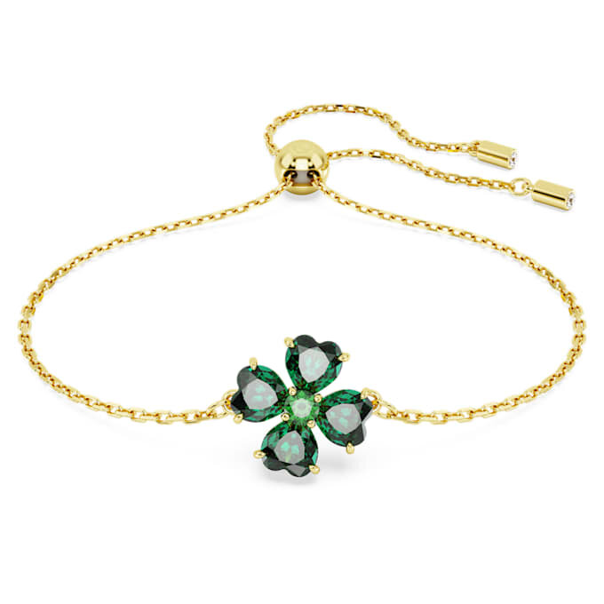 Pulseras Idyllia con cortes mixtos, trébol, verde, chapada en tono dorado Pulseras Idyllia con cortes mixtos, trébol, verde, chapada en tono dorado