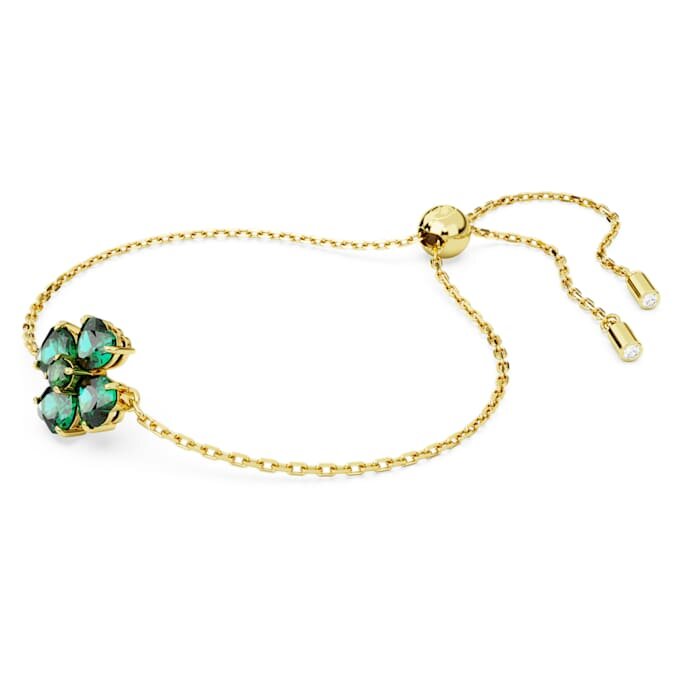 Pulseras Idyllia con cortes mixtos, trébol, verde, chapada en tono dorado Pulseras Idyllia con cortes mixtos, trébol, verde, chapada en tono dorado