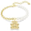 Pulseras Idyllia con perla de cristal, corte redondo, osito, tono dorado, chapado en tono dorado Pulseras Idyllia con perla de cristal, corte redondo, osito, tono dorado, chapado en tono dorado