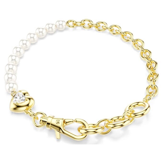 Pulseras Idyllia con perlas de cristal, blancas, chapadas en tono dorado Pulseras Idyllia con perlas de cristal, blancas, chapadas en tono dorado