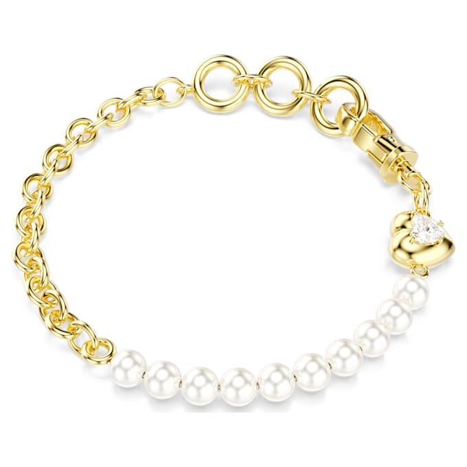 Pulseras Idyllia con perlas de cristal, blancas, chapadas en tono dorado Pulseras Idyllia con perlas de cristal, blancas, chapadas en tono dorado