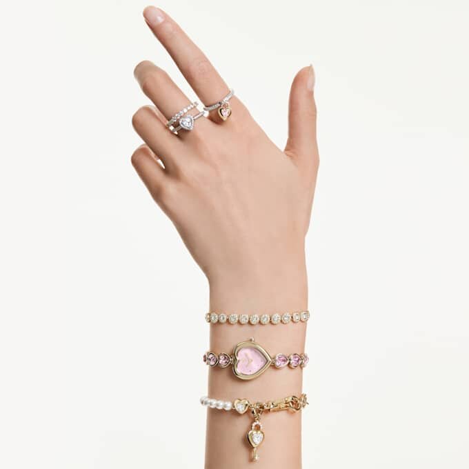 Colgante Idyllia de cortes mixtos, corazón con llave, blanco, chapado en tono dorado Colgante Idyllia de cortes mixtos, corazón con llave, blanco, chapado en tono dorado