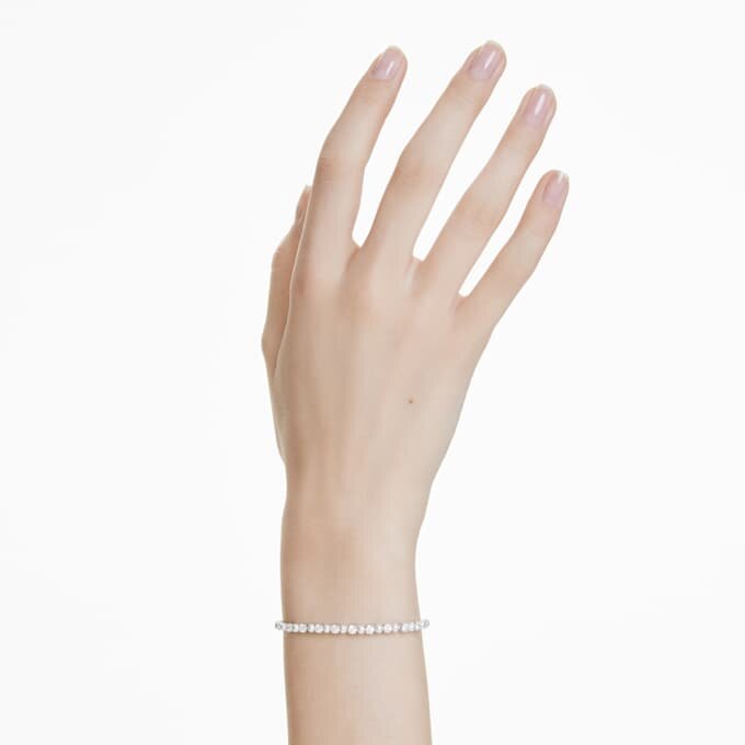 Pulseras Matrix con perla de cristal, corte redondo, blanca, chapada en rodio Pulseras Matrix con perla de cristal, corte redondo, blanca, chapada en rodio