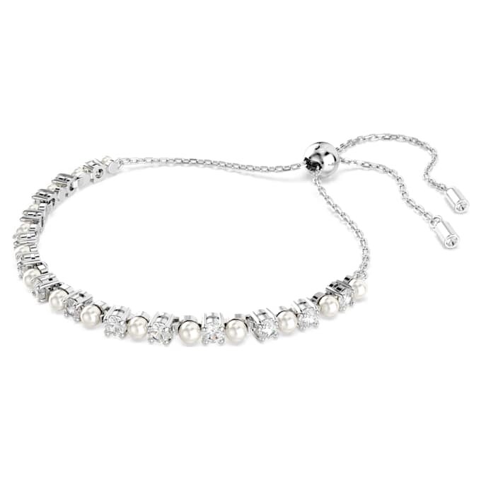 Pulseras Matrix con perla de cristal, corte redondo, blanca, chapada en rodio Pulseras Matrix con perla de cristal, corte redondo, blanca, chapada en rodio