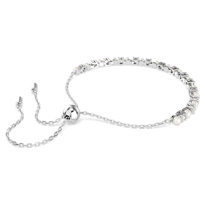 Pulseras Matrix con perla de cristal, corte redondo, blanca, chapada en rodio Pulseras Matrix con perla de cristal, corte redondo, blanca, chapada en rodio
