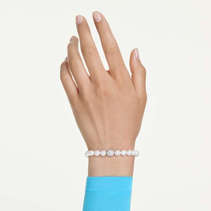 Pulseras Matrix con perlas de cristal, blancas, chapadas en rodio Pulseras Matrix con perlas de cristal, blancas, chapadas en rodio