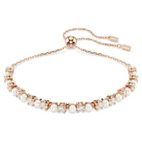 Pulseras Matrix con perlas de cristal, cortes redondos, blancas, chapadas en tono oro rosa Pulseras Matrix con perlas de cristal, cortes redondos, blancas, chapadas en tono oro rosa