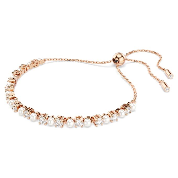 Pulseras Matrix con perlas de cristal, cortes redondos, blancas, chapadas en tono oro rosa Pulseras Matrix con perlas de cristal, cortes redondos, blancas, chapadas en tono oro rosa