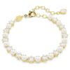 Pulseras Matrix Tennis con perlas de cristal, corte redondo, blanco, chapada en tono dorado Pulseras Matrix Tennis con perlas de cristal, corte redondo, blanco, chapada en tono dorado