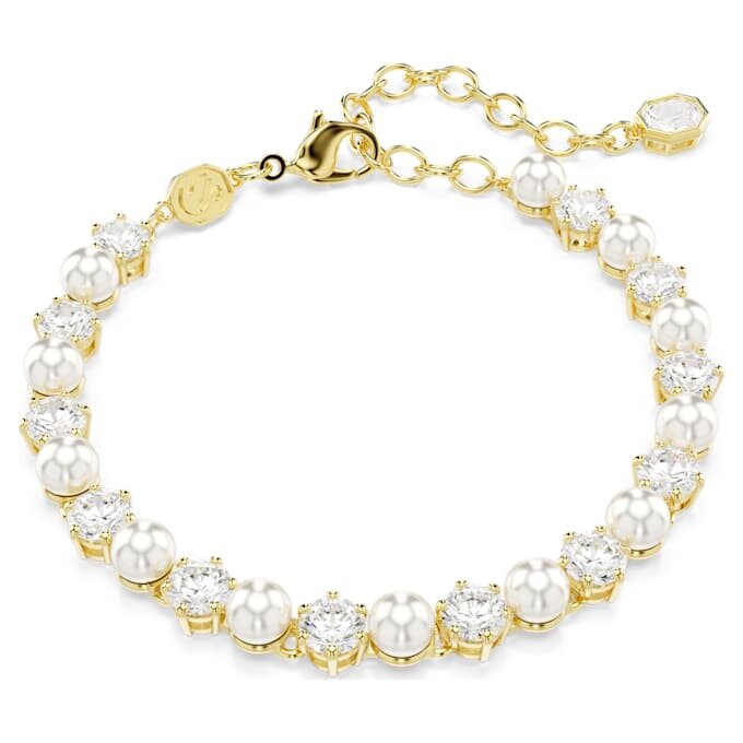 Pulseras Matrix Tennis con perlas de cristal, corte redondo, blanco, chapada en tono dorado Pulseras Matrix Tennis con perlas de cristal, corte redondo, blanco, chapada en tono dorado