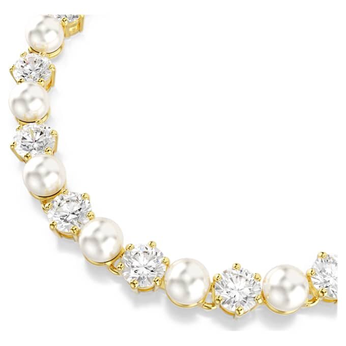 Pulseras Matrix Tennis con perlas de cristal, corte redondo, blanco, chapada en tono dorado Pulseras Matrix Tennis con perlas de cristal, corte redondo, blanco, chapada en tono dorado