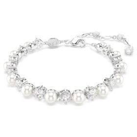 Pulseras Matrix Tennis Crystal Pearl, corte redondo, blanco, chapada en rodio Pulseras Matrix Tennis Crystal Pearl, corte redondo, blanco, chapada en rodio