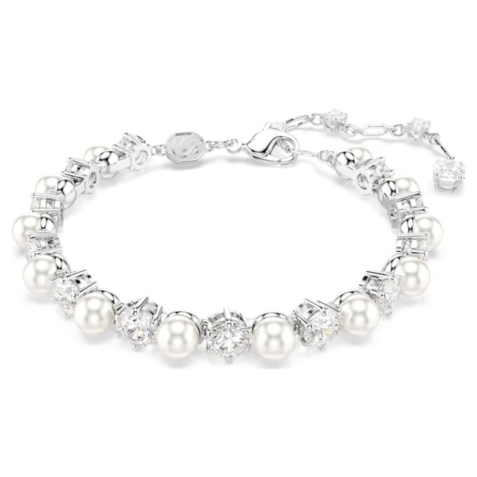 Pulseras Matrix Tennis Crystal Pearl, corte redondo, blanco, chapada en rodio Pulseras Matrix Tennis Crystal Pearl, corte redondo, blanco, chapada en rodio