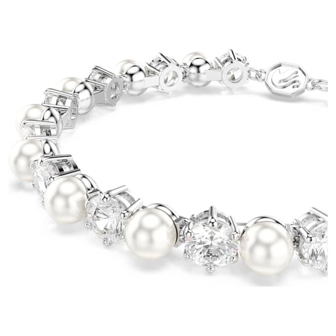 Pulseras Matrix Tennis Crystal Pearl, corte redondo, blanco, chapada en rodio Pulseras Matrix Tennis Crystal Pearl, corte redondo, blanco, chapada en rodio
