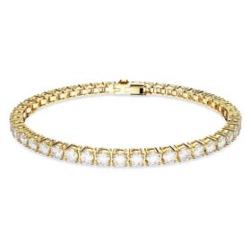 Pulseras Matrix Tennis de corte redondo, blanca, chapada en tono dorado