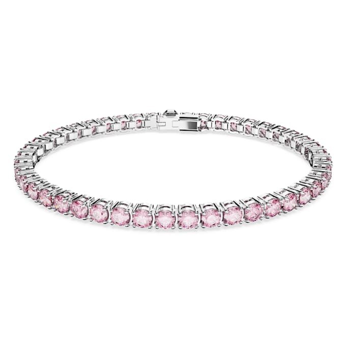 Pulseras Matrix Tennis de corte redondo, rosa, chapada en rodio Pulseras Matrix Tennis de corte redondo, rosa, chapada en rodio