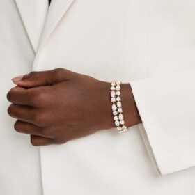 Pulseras Mesmera con cortes mixtos, blancas, chapadas en tono dorado