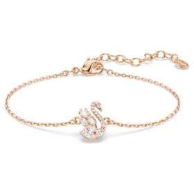 Pulseras Swan con cortes mixtos, cisne, blanco, chapada en tono oro rosa Pulseras Swan con cortes mixtos, cisne, blanco, chapada en tono oro rosa