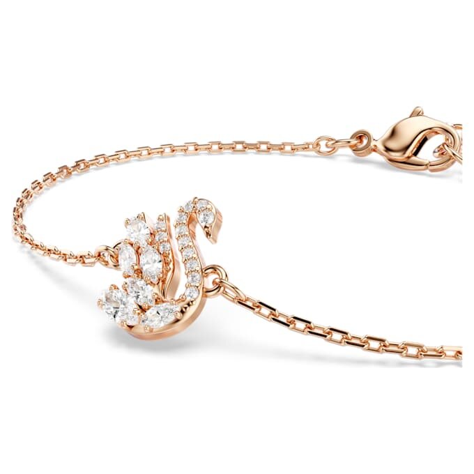 Pulseras Swan con cortes mixtos, cisne, blanco, chapada en tono oro rosa Pulseras Swan con cortes mixtos, cisne, blanco, chapada en tono oro rosa