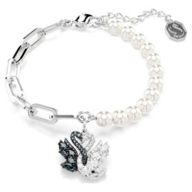 Pulseras Swan Crystal Pearl, cisne, negro, acabado de metales mixtos Pulseras Swan Crystal Pearl, cisne, negro, acabado de metales mixtos