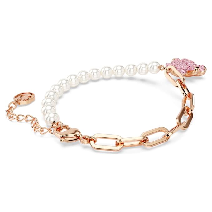 Pulseras Teddy con perla de cristal, osito, rosa, chapada en tono oro rosa Pulseras Teddy con perla de cristal, osito, rosa, chapada en tono oro rosa